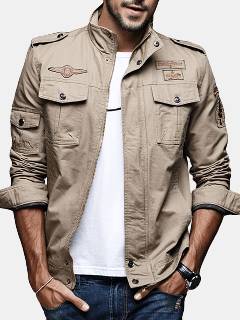 Herre Militære Epauler Casual Cotton Coat Badge Udendørsjakke
