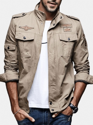 Herre Militære Epauler Casual Cotton Coat Badge Udendørsjakke