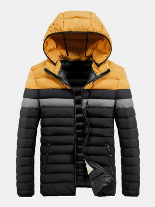 Herre Multi Colour Patchwork Thicken Langærmet Casual Hættefrakker Med Lomme