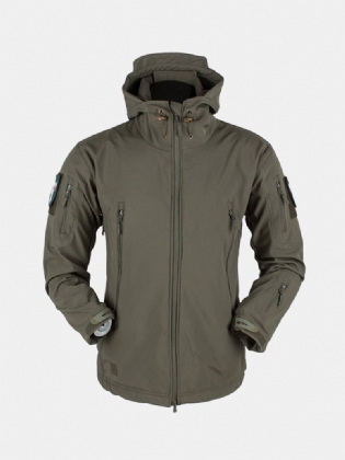 Herre Outdoor Thicken Warm Coat Fleecejakke Vindtæt Vandtæt Åndbar Hættejakke