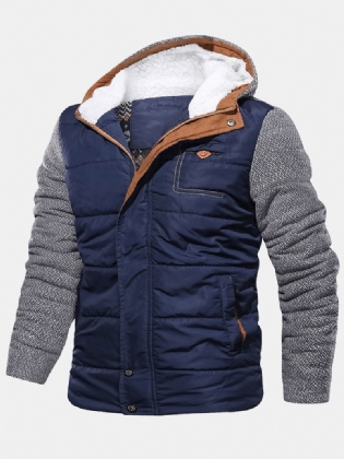 Herre Patchwork Tykke Lynlås Langærmede Hættefrakker Med Lomme