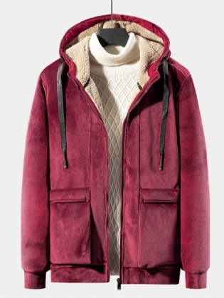 Herre Solid Colour Velvet Sherpa Foret Varm Large Pocket Thicken Coats