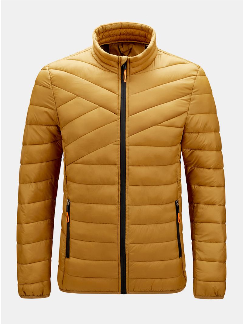 Herre Solid Quilted Zip Up Basic Polstrede Frakker Med Welt Pocket