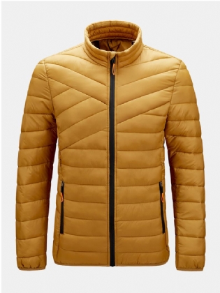 Herre Solid Quilted Zip Up Basic Polstrede Frakker Med Welt Pocket