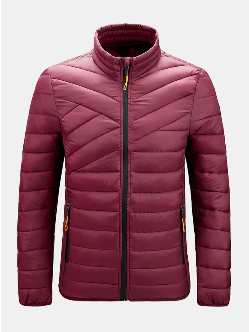Herre Solid Quilted Zip Up Basic Polstrede Frakker Med Welt Pocket