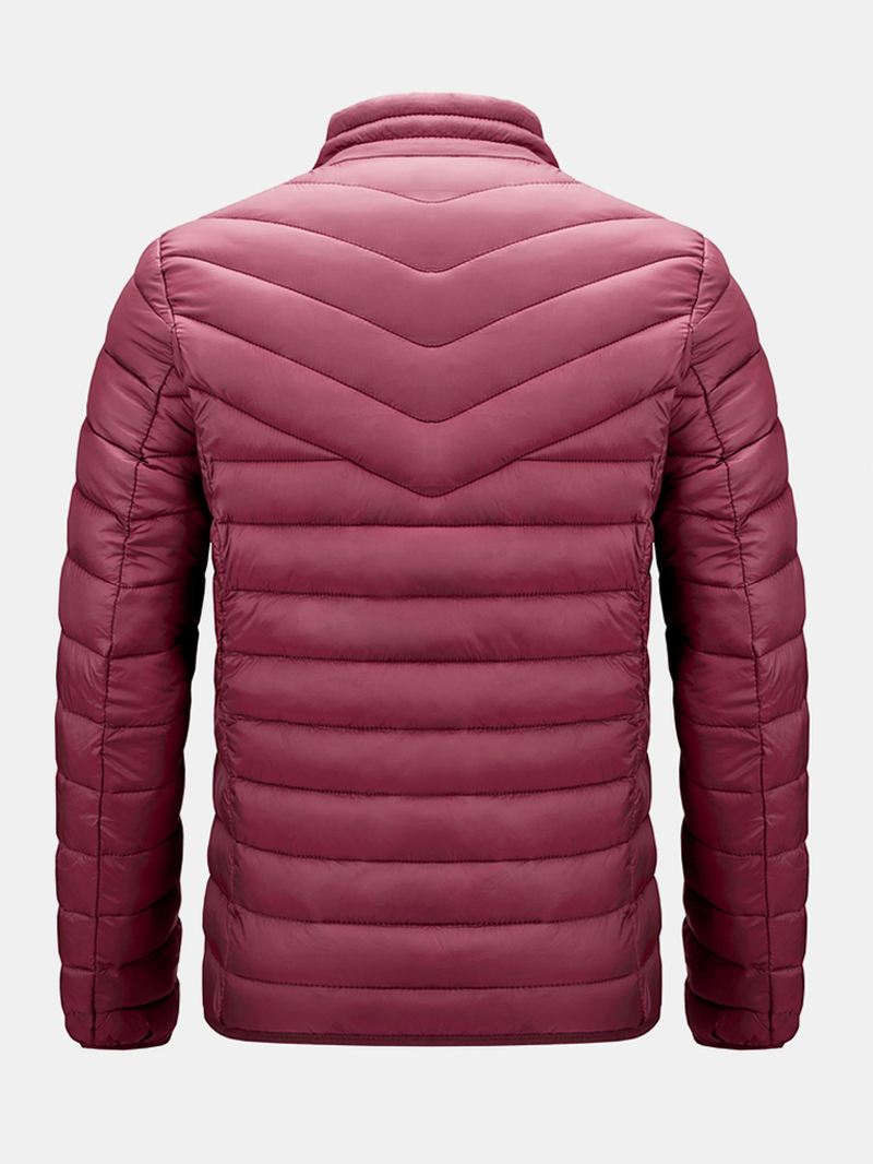 Herre Solid Quilted Zip Up Basic Polstrede Frakker Med Welt Pocket