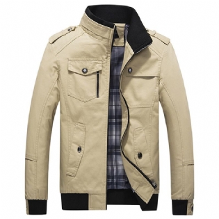 Herre Spring Autumn Stand Collar Multi Pocket Outdoor Jacket