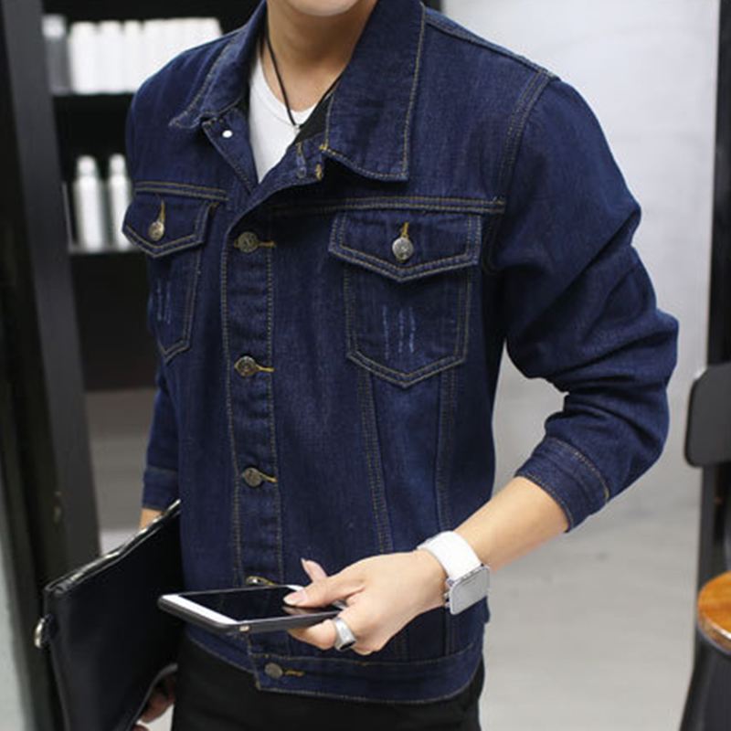 Herre Thick Denim Turn Down Collar Mode Casual Jacket