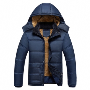 Herre Tyk Varm Vinter Fleece Hættejakke Sort Big Pocket Coats