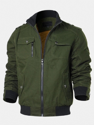 Herre Udendørs 100% Bomuld Multilommer Standkrave Fortykket Casual Frakker