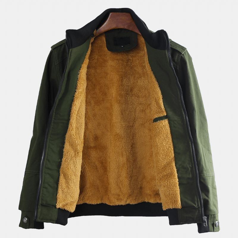 Herre Udendørs 100% Bomuld Multilommer Standkrave Fortykket Casual Frakker