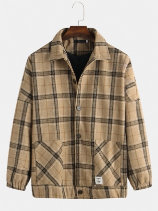 Herre Ulden Plaid Store Lommer Turn Down Krave Jakke