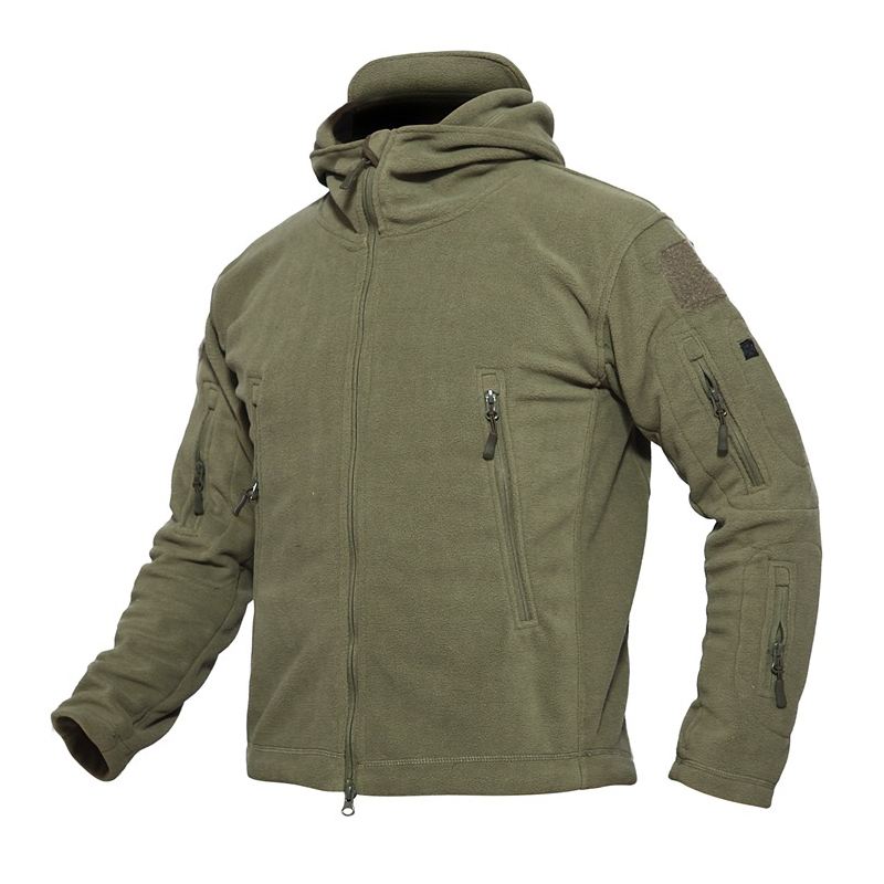 Herre Varm Fleece Udendørs Softshell Hætte Military Tactical Army Green Jakke