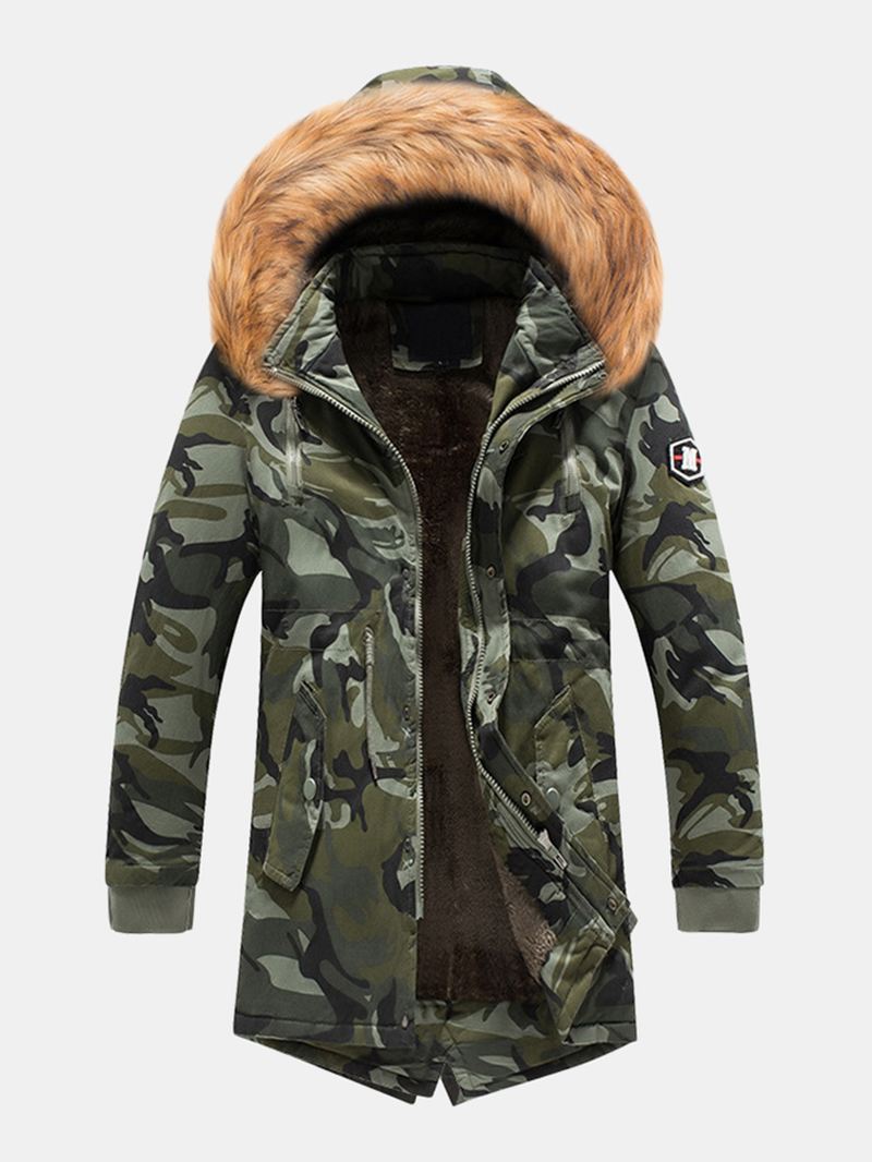 Herre Vinter Parka Kunstpels Hætte Camouflage Multi Lommer