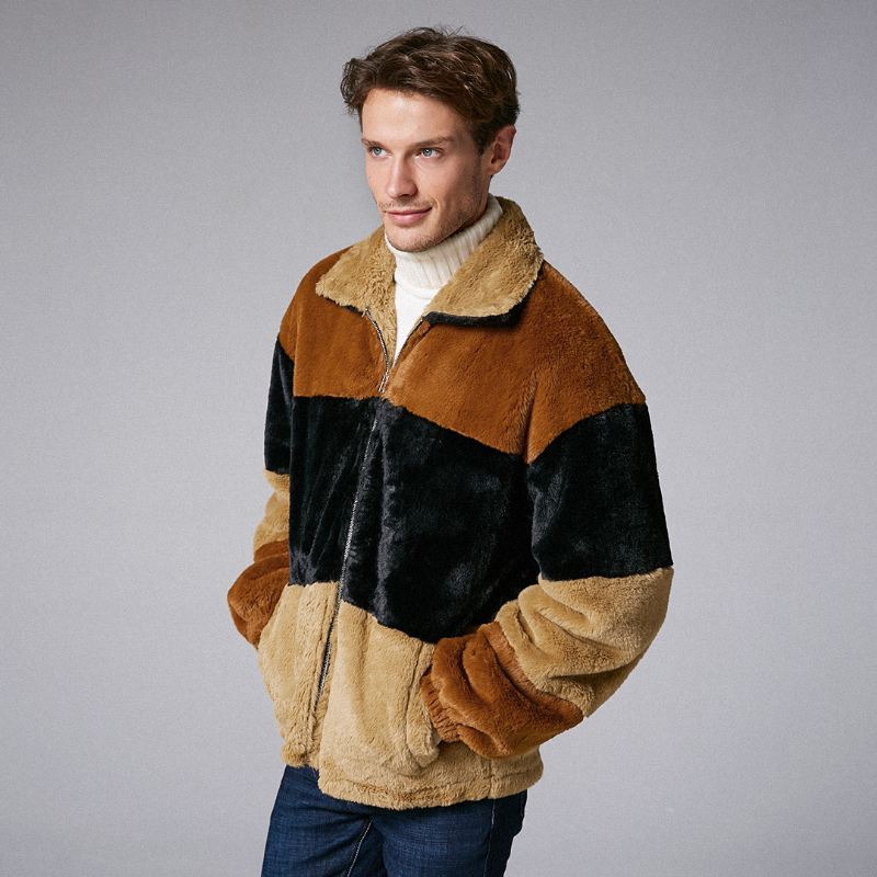 Herremode Patchwork Skru Ned Krave Hit Color Tyk Casual Jakke