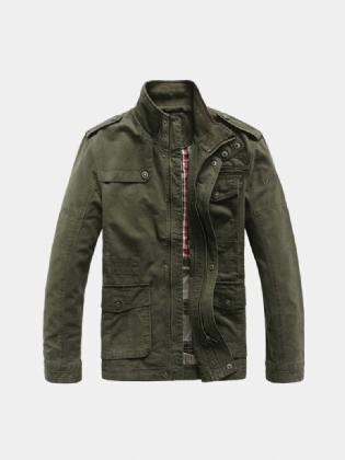 Stor Størrelse 100% Bomuld Mænd Udendørs Bomuldsblanding Multilommer Lynlås Cargo Coat Jakke Outwear