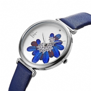 Blade Mønster Krystal Blomster Kvindemode Elegant Kvinder Dame Læder Quartz Watch
