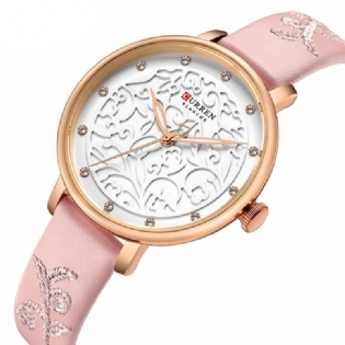 Crystal Leather Band Dame Armbåndsur Elegant Design Quartz Watch