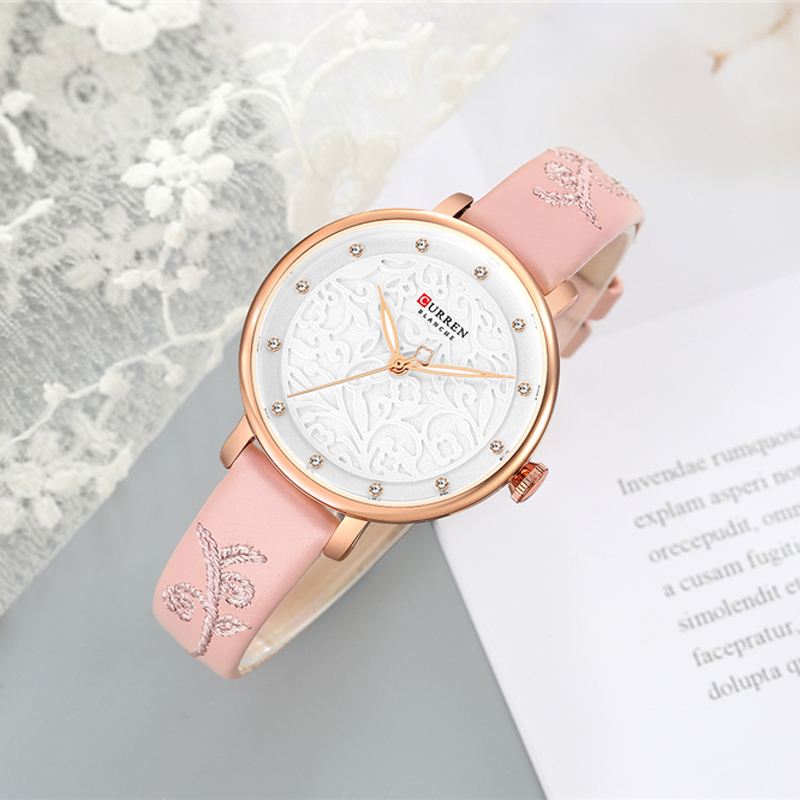 Crystal Leather Band Dame Armbåndsur Elegant Design Quartz Watch
