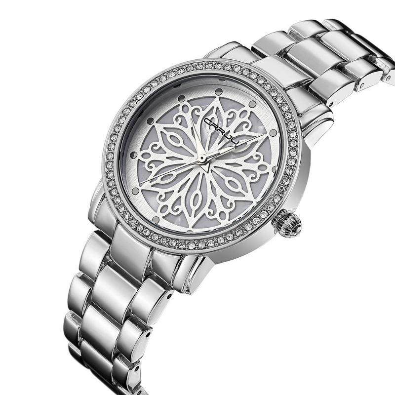 Diamonds Dial Case Kvinder Armbåndsur Rustfrit Stål Quartz Ure