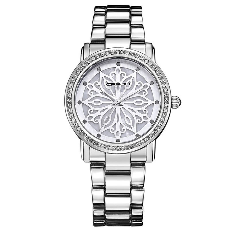Diamonds Dial Case Kvinder Armbåndsur Rustfrit Stål Quartz Ure