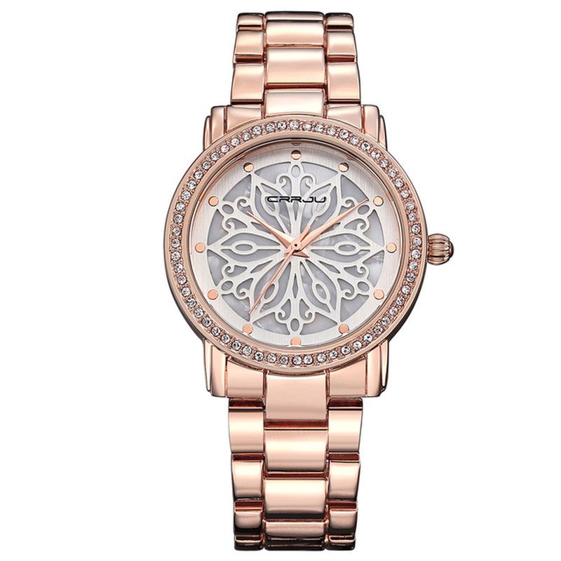Diamonds Dial Case Kvinder Armbåndsur Rustfrit Stål Quartz Ure