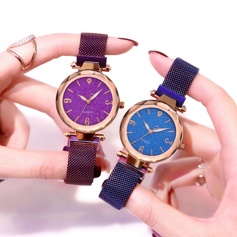 Enkelt Design Milanese Mesh Stål Stjernedekoration Mode Kvinder Watch Quartz Watch