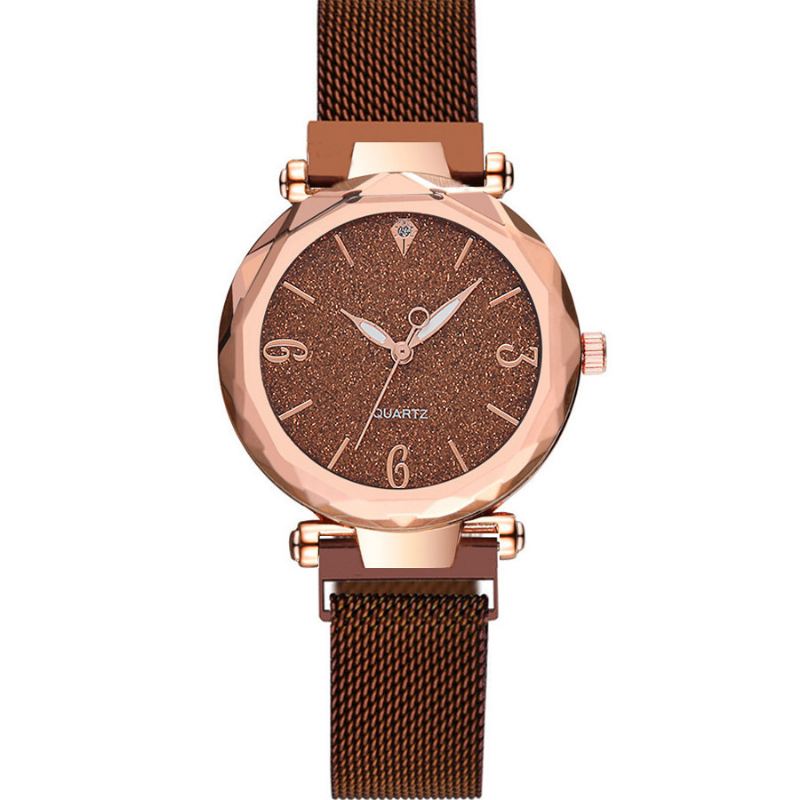 Enkelt Design Milanese Mesh Stål Stjernedekoration Mode Kvinder Watch Quartz Watch