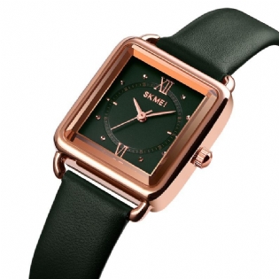 Firkantet Urskive Klassisk Damearmbåndsur Ægte Læderbånd Casual Quartz Watch