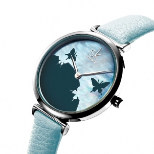 Kortfattet Sommerfugl Læderrem Mode Kvindelige Armbånd Frisk Farve Kvinder Quartz Watch