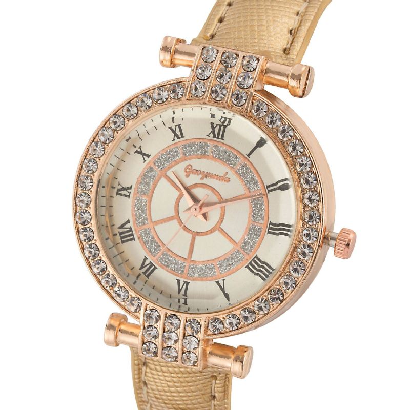 Læderbånd Kvinder Armbåndsur Casual Style Crystal Quartz Watch