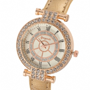 Læderbånd Kvinder Armbåndsur Casual Style Crystal Quartz Watch