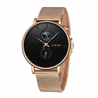Månefase Datovisning Damearmbåndsur Vandtæt Fuldstål Quartz Watch