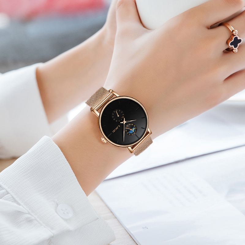 Månefase Datovisning Damearmbåndsur Vandtæt Fuldstål Quartz Watch