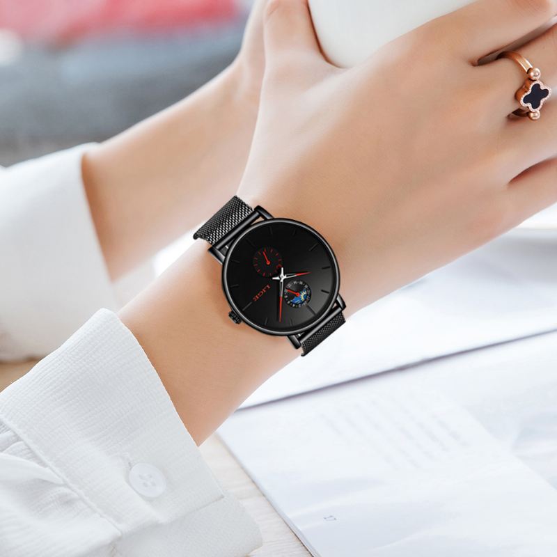 Månefase Datovisning Damearmbåndsur Vandtæt Fuldstål Quartz Watch