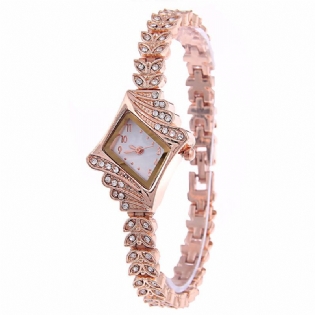 Mode Dame Dress Watch Diamond Shape Crystal Leaf Kvinder Armbånd Quartz Watch