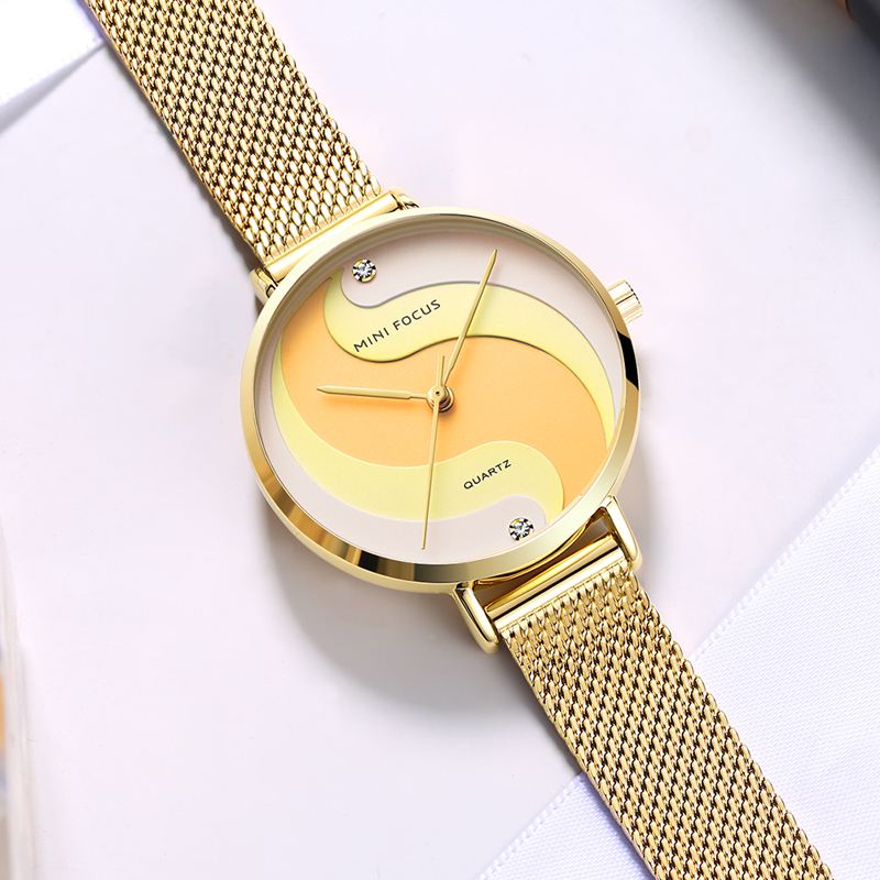 Mode Simple Diamond Vandtæt Milanese Mesh Strap Kvinder Watch Quartz Watch