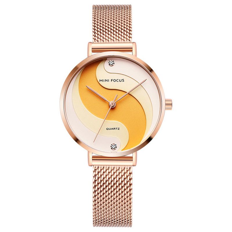Mode Simple Diamond Vandtæt Milanese Mesh Strap Kvinder Watch Quartz Watch