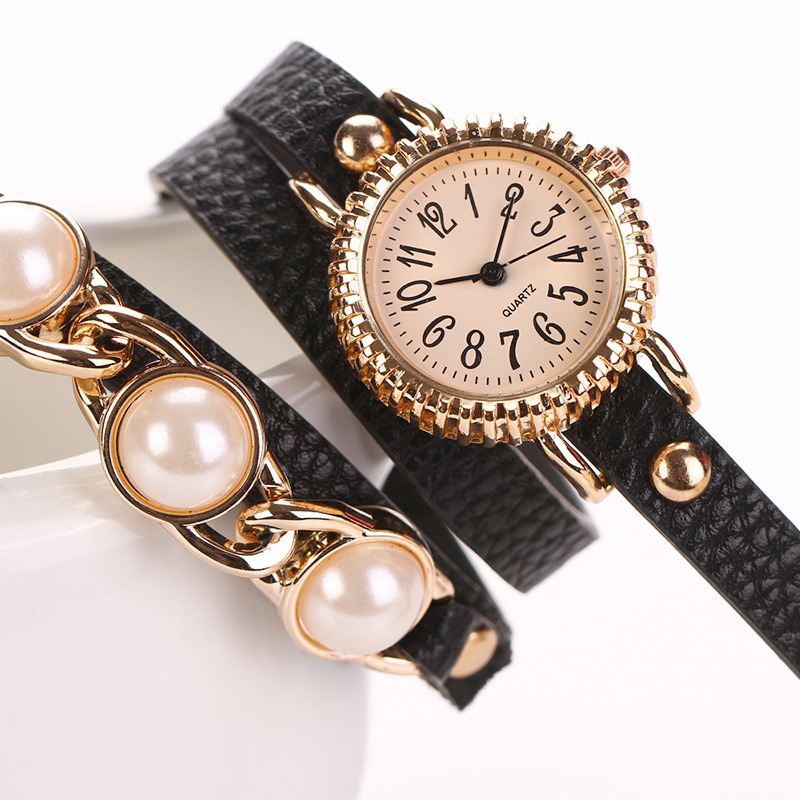 Mode Three Pearl Kvinder Watch Dame Dress Watch Armbånd Quartz Watch