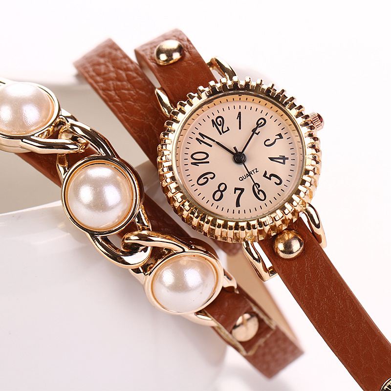 Mode Three Pearl Kvinder Watch Dame Dress Watch Armbånd Quartz Watch