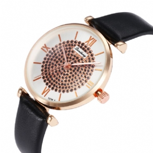 Roman Number Crystal Elegant Design Dame Watch Læder Band Quartz Ure