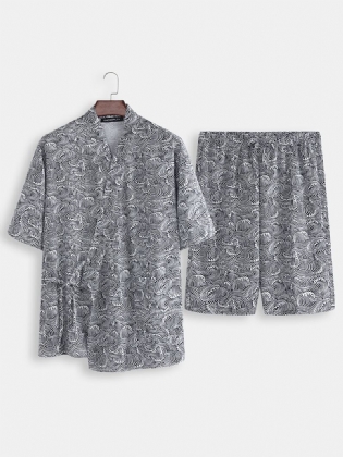 2 Stk Mænds Kimono Yukata Pyjamas Japansk Stil Badekåbe Blomstertryk Nattøj