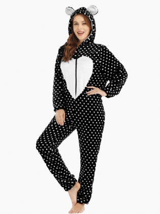 Flannel Lynlås Foran Polka Dot Onesie Langærmet Dyr Pyjamas Sæt