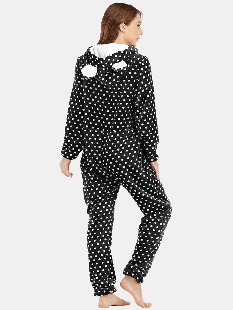 Flannel Lynlås Foran Polka Dot Onesie Langærmet Dyr Pyjamas Sæt