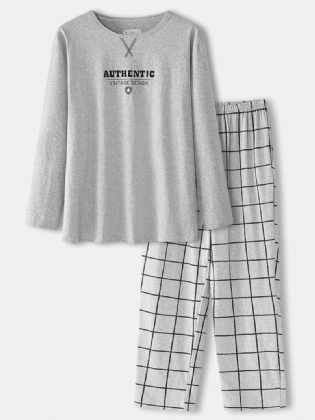 Herre 100% Bomuld Rund Hals Top Plaid Bukser Hjemme Pyjamas Sæt