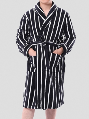 Herre Basic Stribet Med Tryk Flanell Vinter Tykke Mid-length Home Lounge Robes