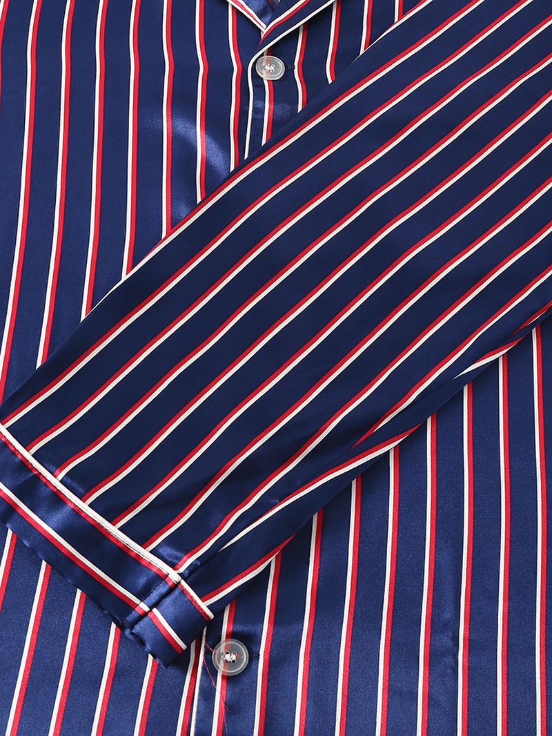 Herre Basic Stribet Silke Tynd Langærmet Home Casual Pyjamas Sæt