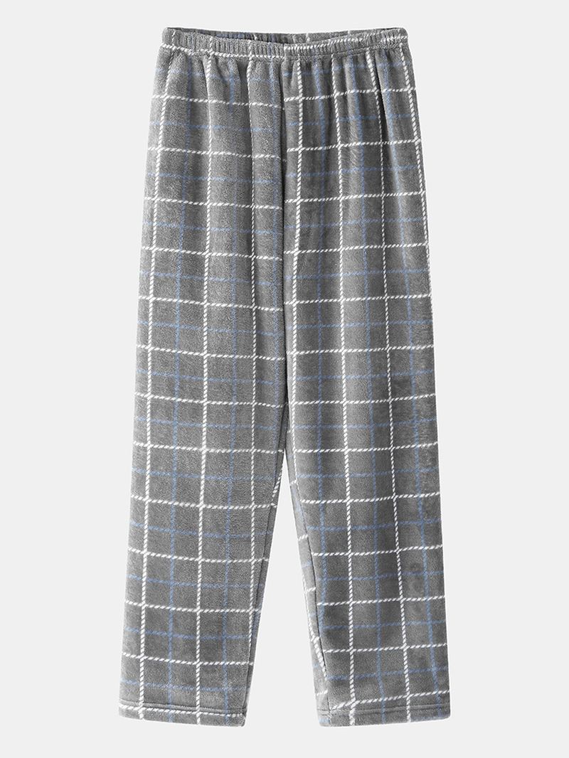 Herre Flanell Plaid Patchwork Pullover Warm Thicken Loose Pants Hjemmepyjamassæt