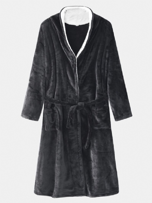 Herre Flannel Thicken Thermal Warm Winter Pyjamas Nattøj Morgenkåbe Med Lomme