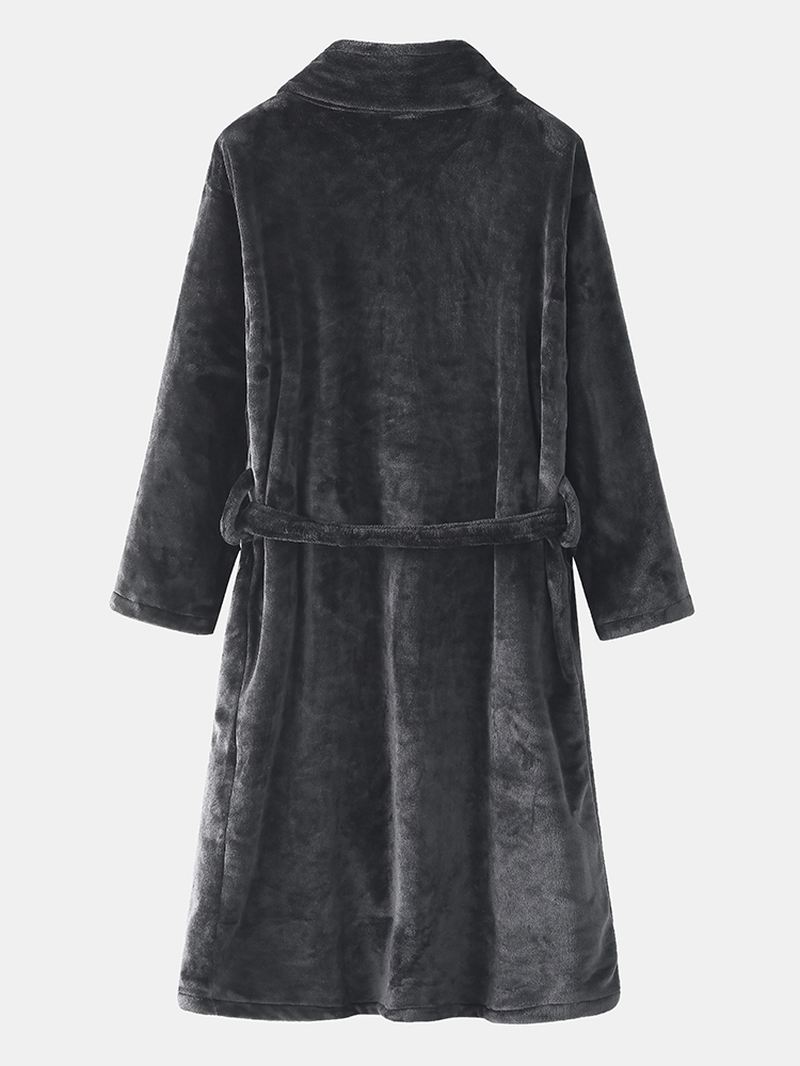 Herre Flannel Thicken Thermal Warm Winter Pyjamas Nattøj Morgenkåbe Med Lomme